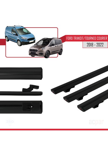 Ford Transit/tourneo Courier Post-Facelift 2018-2022 Arası ile Uyumlu Basıc Model Ara Atkı Tavan Barı Siyah 3 Adet modelleri