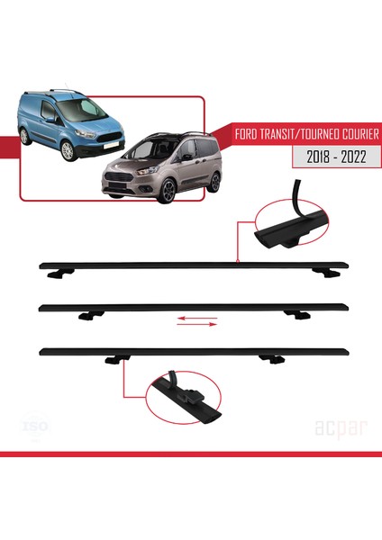 Ford Transit/tourneo Courier Post-Facelift 2018-2022 Arası ile Uyumlu Basıc Model Ara Atkı Tavan Barı Siyah 3 Adet indirimleri