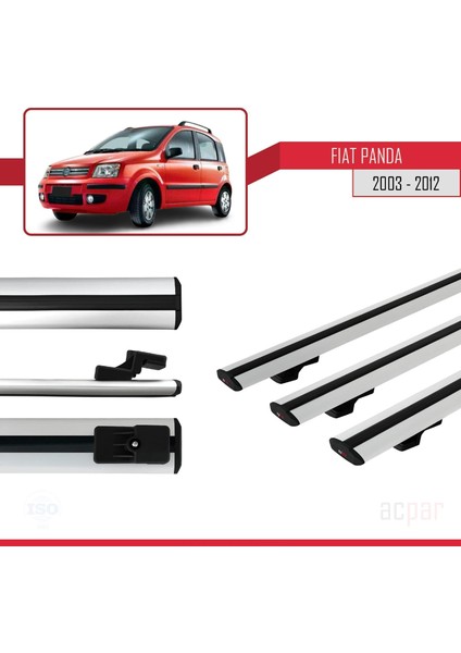 Fiat Panda 2 (169) 2003-2012 Arası ile Uyumlu Basıc Model Ara Atkı Tavan Barı Gri 3 Adet