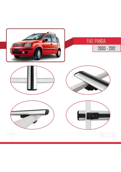 Fiat Panda 2 (169) 2003-2012 Arası ile Uyumlu Basıc Model Ara Atkı Tavan Barı Gri 3 Adet