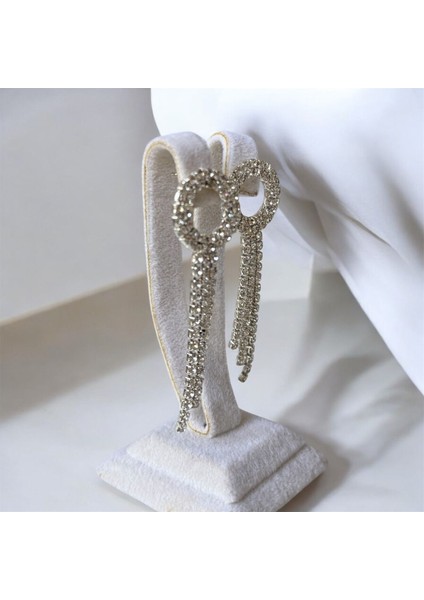 Yuvarlak Taşlı Uzun Püsküllü Sallantılı Zirkon Taşlı Parıltılı Su Yolu Abiye Şık Hediye Küpe fiyatları