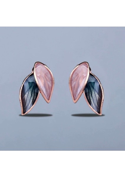 Glaze Leaf El Yapımı Emaye 925 Ayar Gümüş Özel Tasarım Zirkon Taşlı Etnik Yaprak Küpe