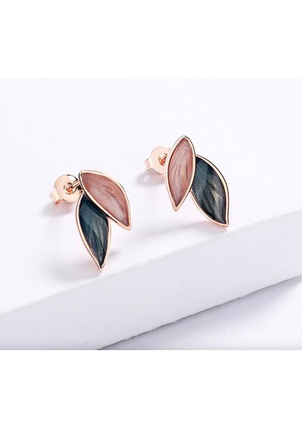 Glaze Leaf El Yapımı Emaye 925 Ayar Gümüş Özel Tasarım Zirkon Taşlı Etnik Yaprak Küpe