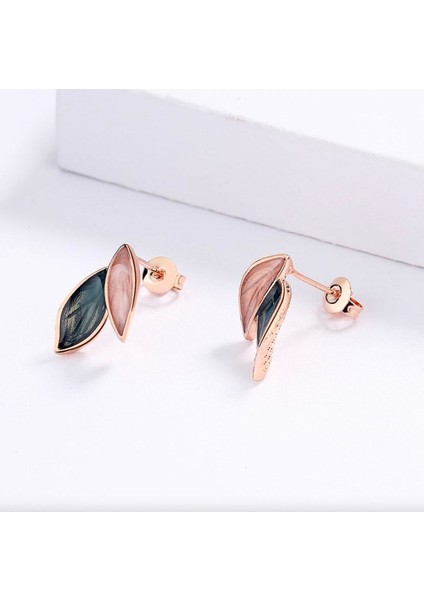 Glaze Leaf El Yapımı Emaye 925 Ayar Gümüş Özel Tasarım Zirkon Taşlı Etnik Yaprak Küpe