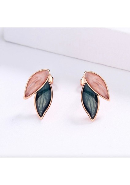 Glaze Leaf El Yapımı Emaye 925 Ayar Gümüş Özel Tasarım Zirkon Taşlı Etnik Yaprak Küpe