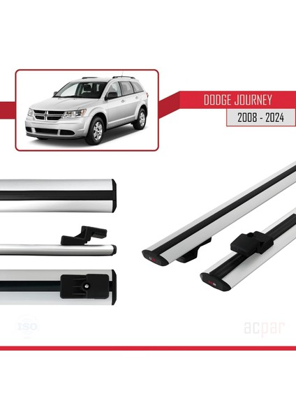 Dodge Journey 2008 ve Sonrası ile Uyumlu Basıc Model Ara Atkı Tavan Barı Gri 2 Adet