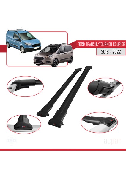 Ford Transit/tourneo Courier Post-Facelift 2018-2022 Arası ile Uyumlu Fly Model Ara Atkı Tavan Barı Siyah 2 Adet modelleri