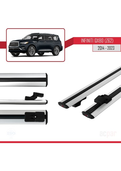 Infiniti QX80 (Z62) 2014-2023 Arası ile Uyumlu Basıc Model Ara Atkı Tavan Barı Gri 2 Adet