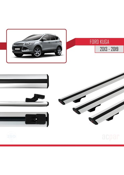 Ford Kuga 2 (C520) 2013-2019 Arası ile Uyumlu Basıc Model Ara Atkı Tavan Barı Gri 3 Adet