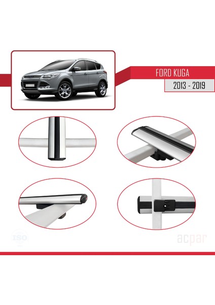 Ford Kuga 2 (C520) 2013-2019 Arası ile Uyumlu Basıc Model Ara Atkı Tavan Barı Gri 3 Adet