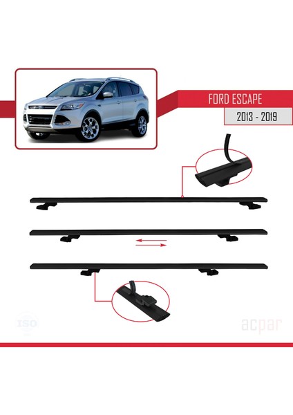 Ford Escape 3 2013-2019 Arası ile Uyumlu Basıc Model Ara Atkı Tavan Barı Siyah 2 Adet