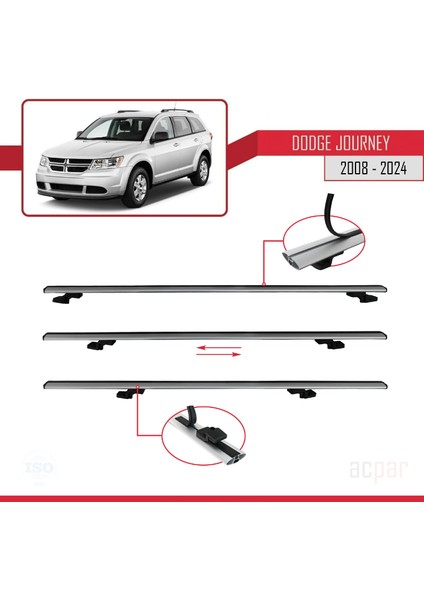 Dodge Journey 2008 ve Sonrası ile Uyumlu Basıc Model Ara Atkı Tavan Barı Gri 2 Adet