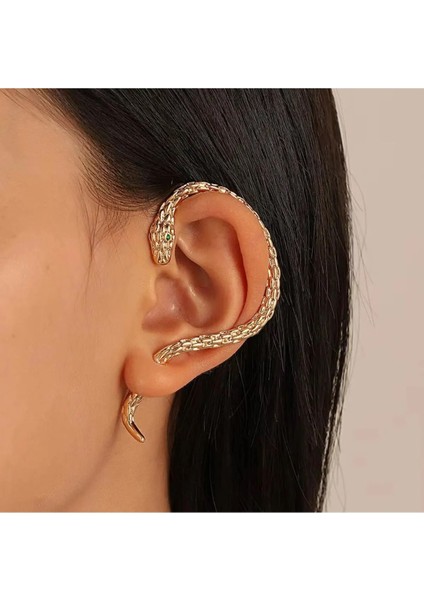 Medusa - Gold Yılan Kulak Üstü Silver Gümüş Renk Küpe (Sağ Kulak Içindir)