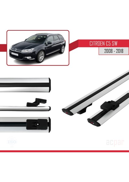 Citroen C5 Iı Tourer 2008-2018 Arası ile Uyumlu Basıc Model Ara Atkı Tavan Barı Gri 2 Adet