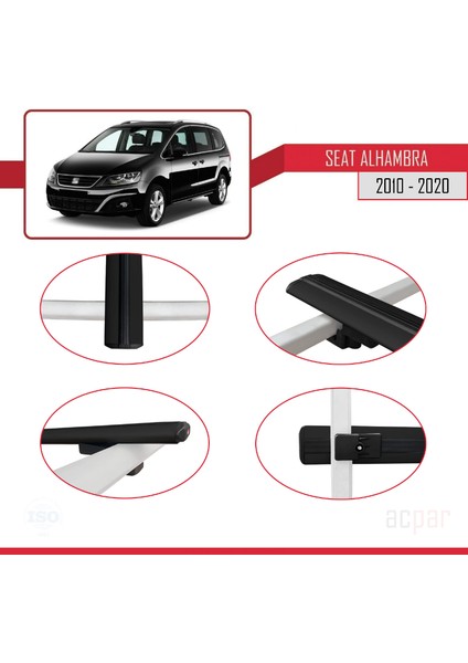 Seat Alhambra 2 (7n) 2010-2020 Arası ile Uyumlu Basıc Model Ara Atkı Tavan Barı Siyah 2 Adet