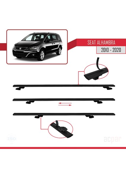 Seat Alhambra 2 (7n) 2010-2020 Arası ile Uyumlu Basıc Model Ara Atkı Tavan Barı Siyah 2 Adet