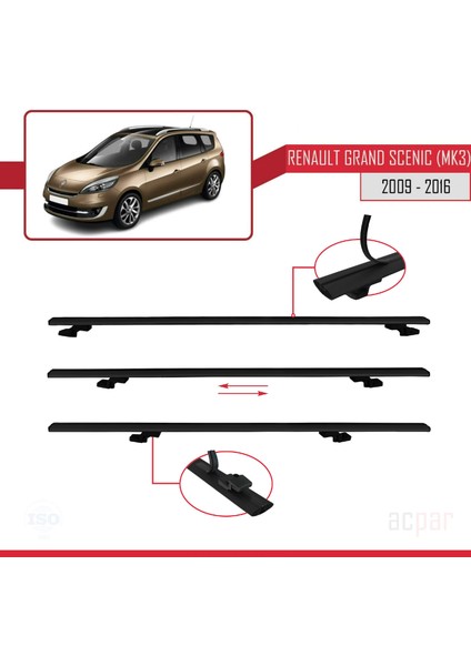Renault Grand Scenic 3 2009-2016 Arası ile Uyumlu Basıc Model Ara Atkı Tavan Barı Siyah 3 Adet indirimleri