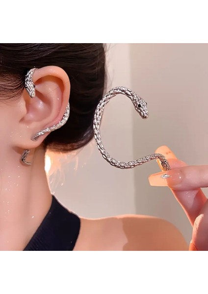 Medusa - Silver Yılan Kulak Üstü Silver Gümüş Renk Küpe (Sağ Kulak Içindir)