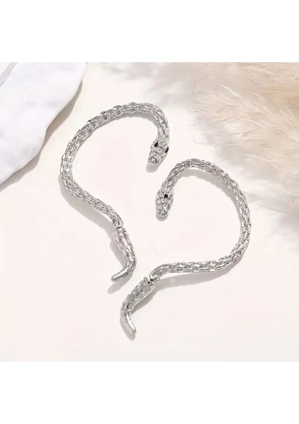 Medusa - Silver Yılan Kulak Üstü Silver Gümüş Renk Küpe (Sağ Kulak Içindir)