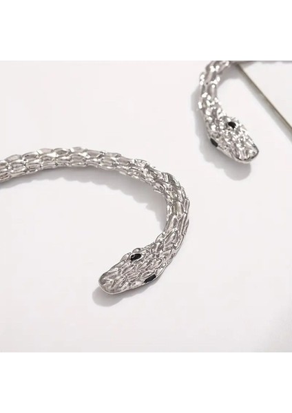 Medusa - Silver Yılan Kulak Üstü Silver Gümüş Renk Küpe (Sağ Kulak Içindir)