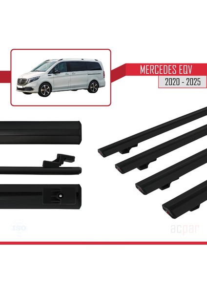 Mercedes Eqv (W447) 2020 ve Sonrası ile Uyumlu Basıc Model Ara Atkı Tavan Barı Siyah 4 Adet