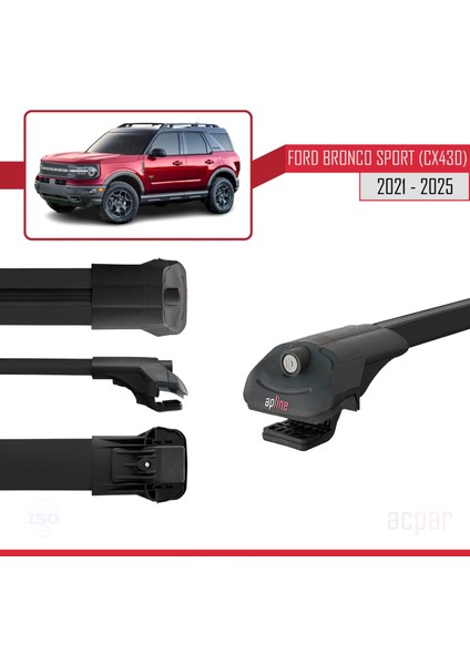 Ford Bronco Sport (CX430) 2021 ve Sonrası ile Uyumlu Ace-1 Ara Atkı Tavan Barı Siyah 2 Adet modelleri