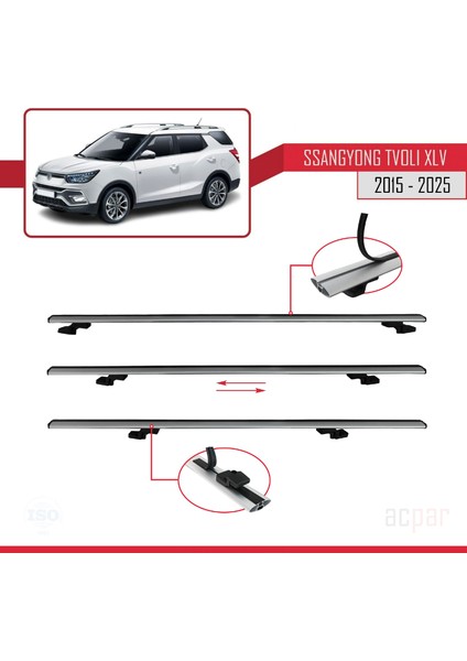 Ssangyong Tivoli Xlv 2015-2023 Arası ile Uyumlu Basıc Model Ara Atkı Tavan Barı Gri 2 Adet indirimleri