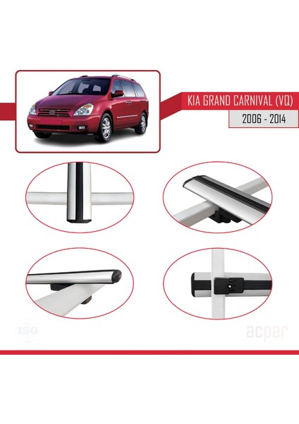 Kia Carnival 2 (Vq) 2006-2014 Arası ile Uyumlu Basıc Model Ara Atkı Tavan Barı Gri 2 Adet fırsatları