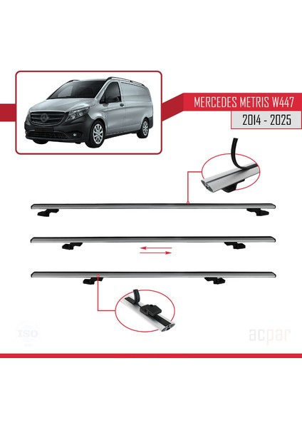 Mercedes Metris (W447) 2014 ve Sonrası ile Uyumlu Basıc Model Ara Atkı Tavan Barı Gri 2 Adet indirimleri
