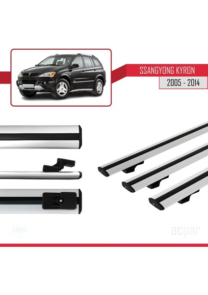 Ssangyong Kyron 2005-2014 Arası ile Uyumlu Basıc Model Ara Atkı Tavan Barı Gri 3 Adet