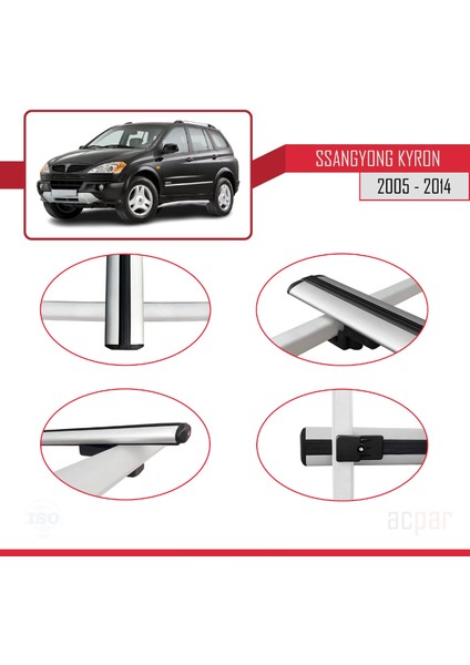 Ssangyong Kyron 2005-2014 Arası ile Uyumlu Basıc Model Ara Atkı Tavan Barı Gri 3 Adet