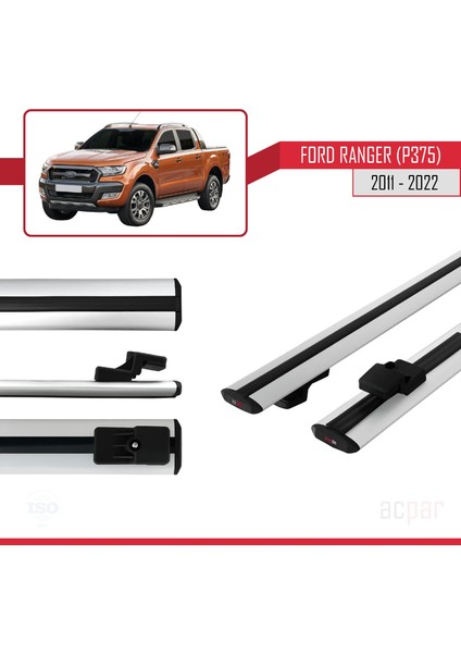 Ford Ranger (P375) 2011-2022 Arası ile Uyumlu Basıc Model Ara Atkı Tavan Barı Gri 2 Adet