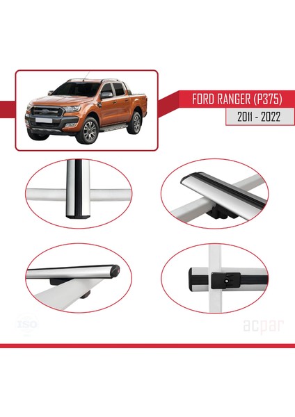 Ford Ranger (P375) 2011-2022 Arası ile Uyumlu Basıc Model Ara Atkı Tavan Barı Gri 2 Adet
