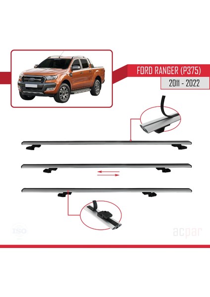 Ford Ranger (P375) 2011-2022 Arası ile Uyumlu Basıc Model Ara Atkı Tavan Barı Gri 2 Adet
