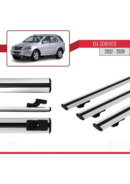 Kia Sorento (Bl) 2002-2009 Arası ile Uyumlu Basıc Model Ara Atkı Tavan Barı Gri 3 Adet modelleri