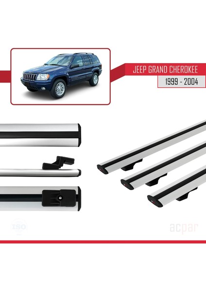 Jeep Grand Cherokee 2 (Wj) 1999-2004 Arası ile Uyumlu Basıc Model Ara Atkı Tavan Barı Gri 3 Adet