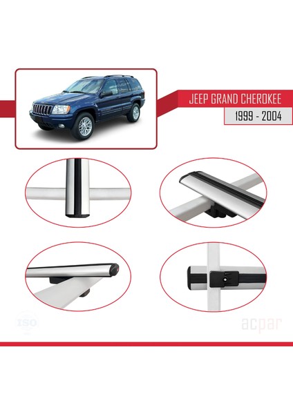 Jeep Grand Cherokee 2 (Wj) 1999-2004 Arası ile Uyumlu Basıc Model Ara Atkı Tavan Barı Gri 3 Adet