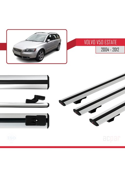 Volvo V50 2004-2012 Arası ile Uyumlu Basıc Model Ara Atkı Tavan Barı Gri 3 Adet modelleri