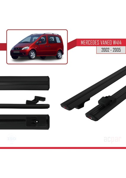Mercedes Vaneo (W414) 2002-2005 Arası ile Uyumlu Basıc Model Ara Atkı Tavan Barı Siyah 2 Adet