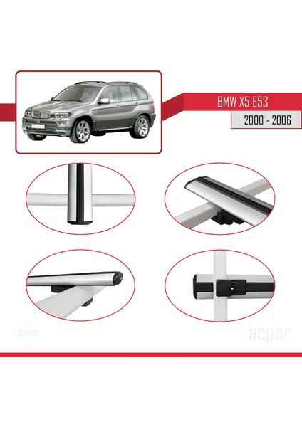 Bmw X5 (E53) 2000-2006 Arası ile Uyumlu Basıc Model Ara Atkı Tavan Barı Gri 3 Adet