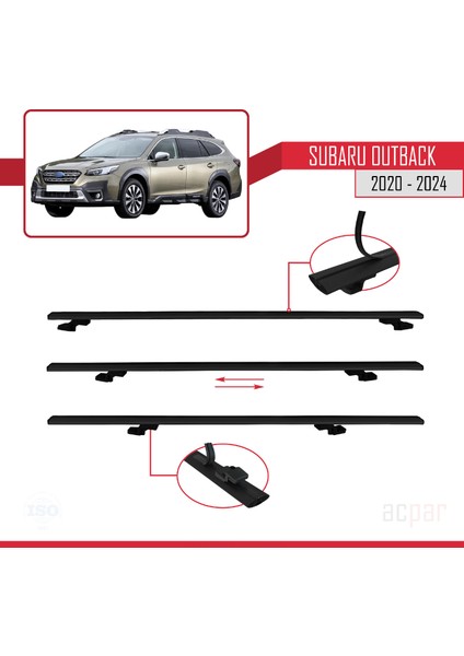 Subaru Outback 2020-2024 Arası ile Uyumlu Basıc Model Ara Atkı Tavan Barı Siyah 3 Adet