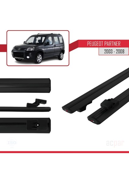 Peugeot Partner Post-Facelift 2003-2008 Arası ile Uyumlu Basıc Model Ara Atkı Tavan Barı Siyah 2 Adet