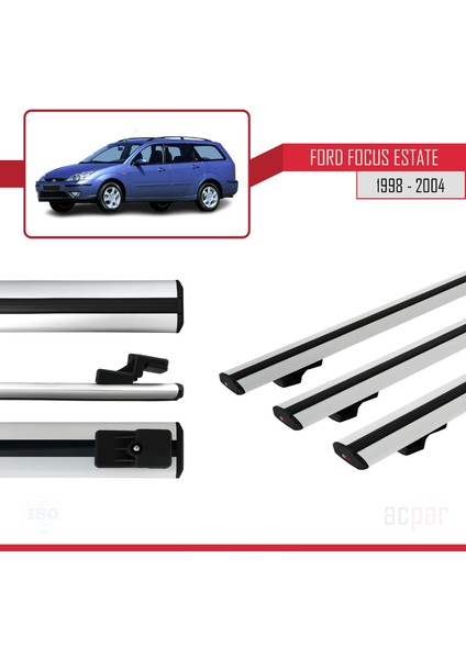 Ford Focus (C170) Sw 1998-2004 Arası ile Uyumlu Basıc Model Ara Atkı Tavan Barı Gri 3 Adet