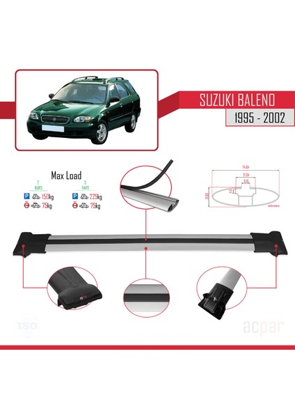 Suzuki Baleno 1995-2002 Arası ile Uyumlu Fly Model Ara Atkı Tavan Barı Gri 2 Adet