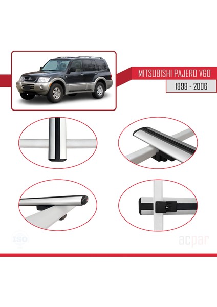 Mitsubishi Pajero (V60) 5 Kapı 1999-2006 Arası ile Uyumlu Basıc Model Ara Atkı Tavan Barı Gri 3 Adet fırsatları