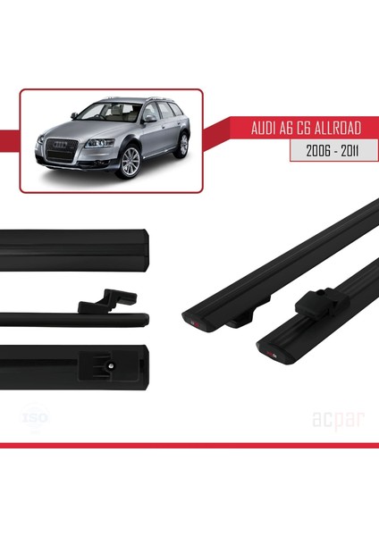A6 (C6) Allroad 2006-2011 Arası ile Uyumlu Basıc Model Ara Atkı Tavan Barı Siyah 2 Adet