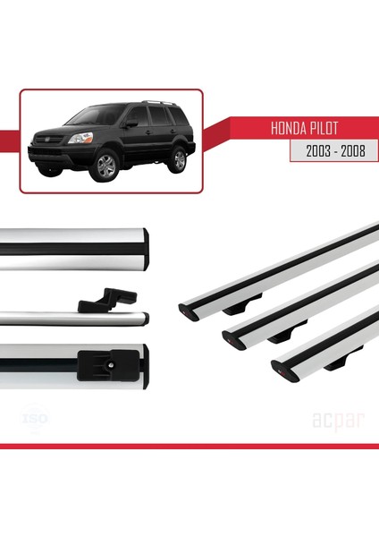 Honda Pilot 2003-2008 Arası ile Uyumlu Basıc Model Ara Atkı Tavan Barı Gri 3 Adet