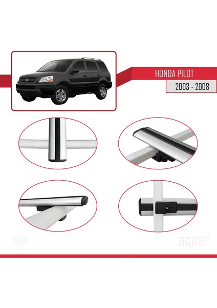 Honda Pilot 2003-2008 Arası ile Uyumlu Basıc Model Ara Atkı Tavan Barı Gri 3 Adet