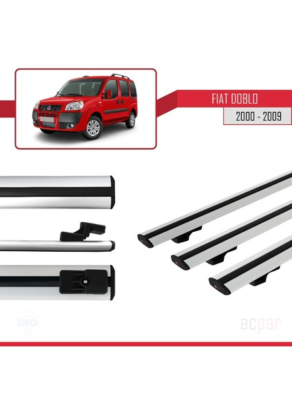 Fiat Doblo 2000-2009 Arası ile Uyumlu Basıc Model Ara Atkı Tavan Barı Gri 3 Adet