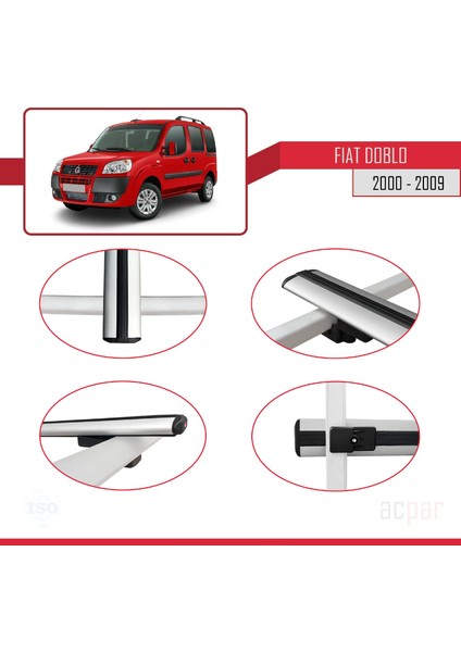 Fiat Doblo 2000-2009 Arası ile Uyumlu Basıc Model Ara Atkı Tavan Barı Gri 3 Adet